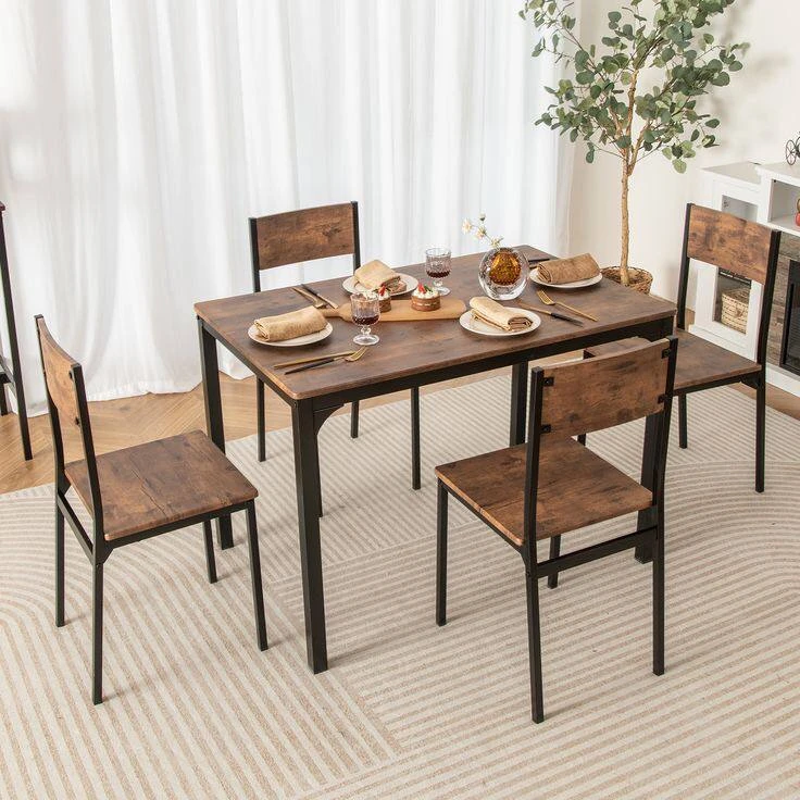 Wood and Metal Table and Chairs Set